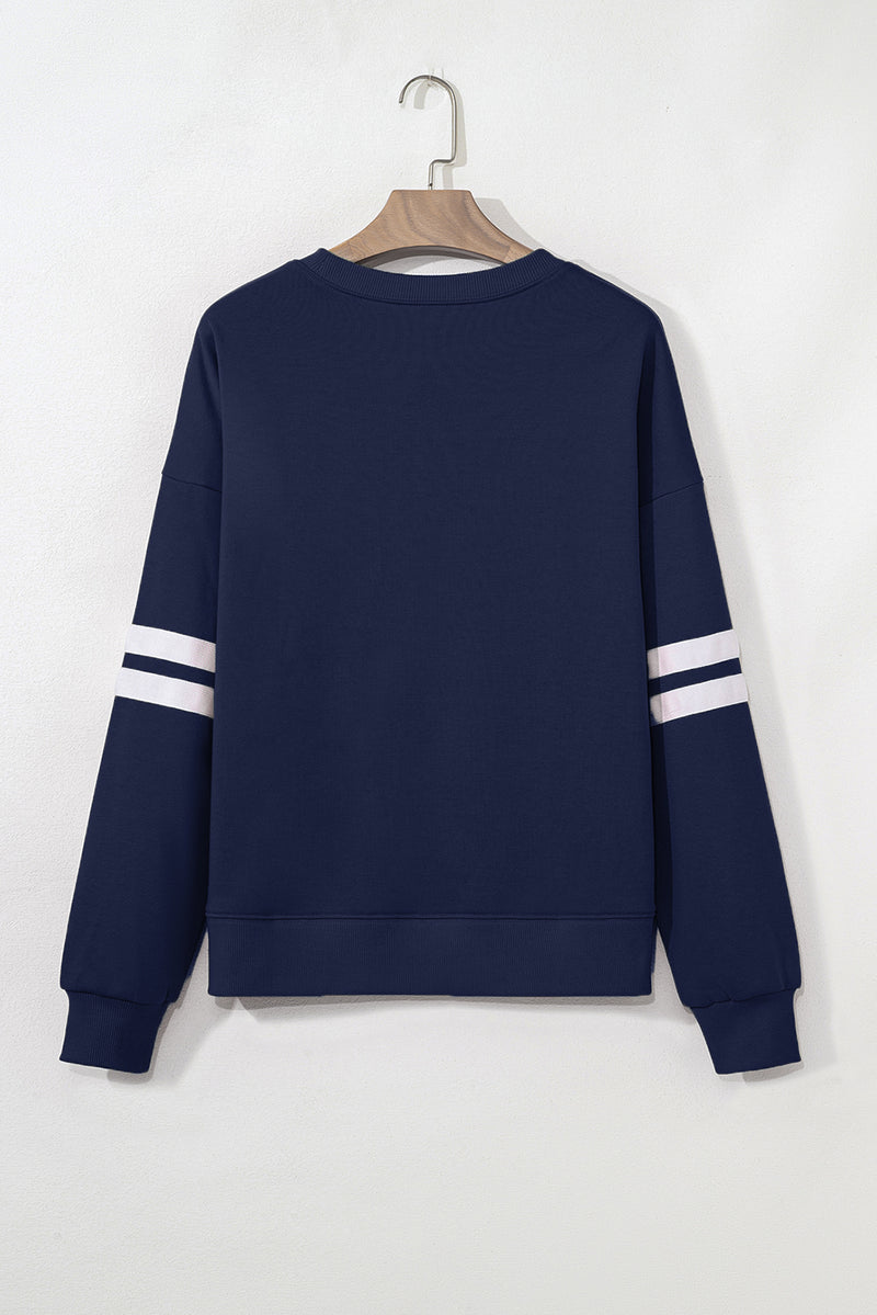 Hazel Blues® |  Evergreen Varsity Striped Detail Drop Shoulder Oversized Sweatshirt