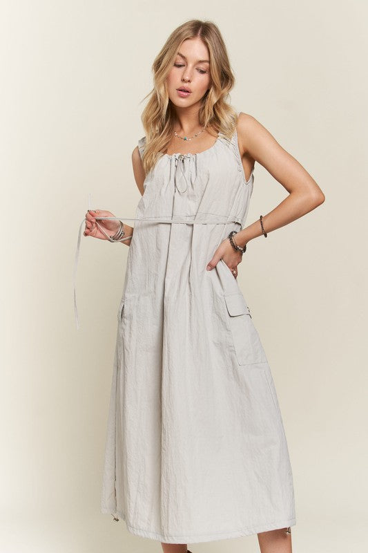 Hazel Blues® |  ADORA Drawstring Slit Back Cargo Dress