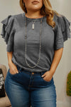 Hazel Blues® | Dark Grey Double Ruffled Short Sleeve Top