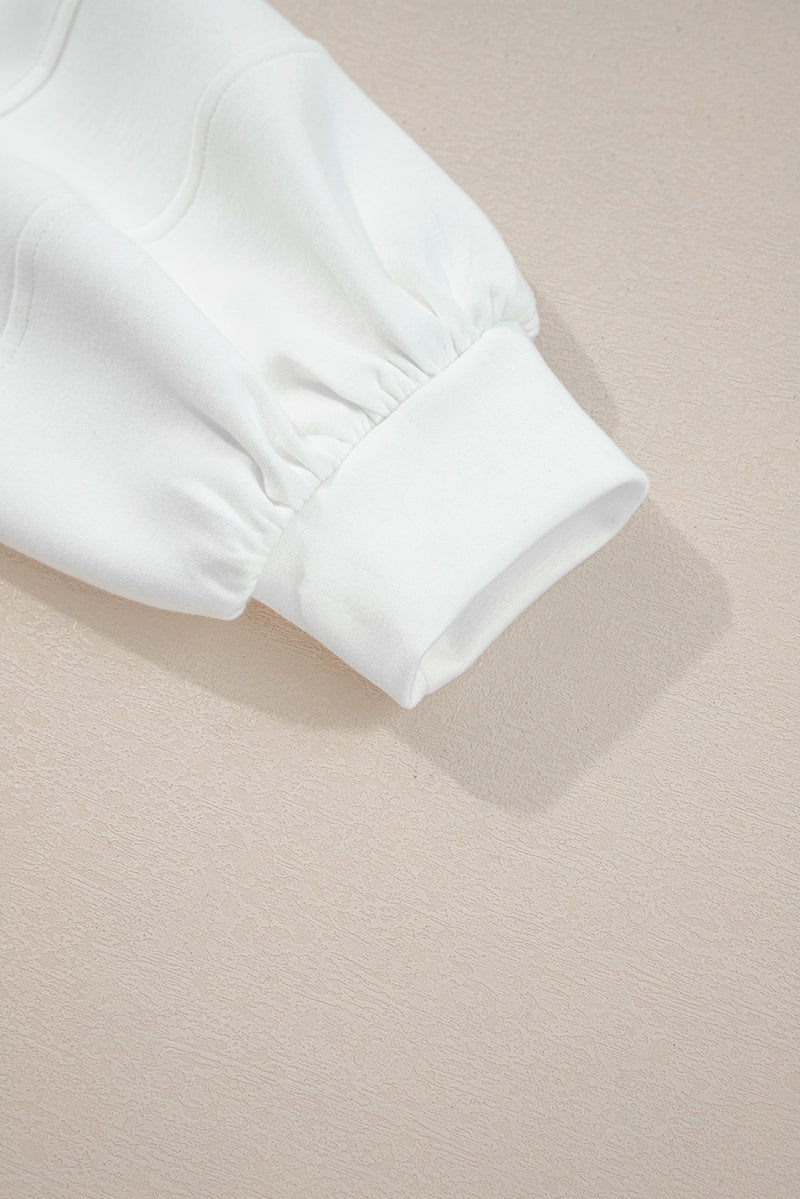 White Solid Color Zip-Up Knit Puff-Sleeve Jacket – Hazel Blues®