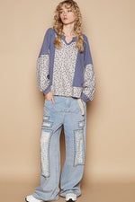 Hazel Blues® |  POL Waffle Knit Floral Notched Long Sleeve Top