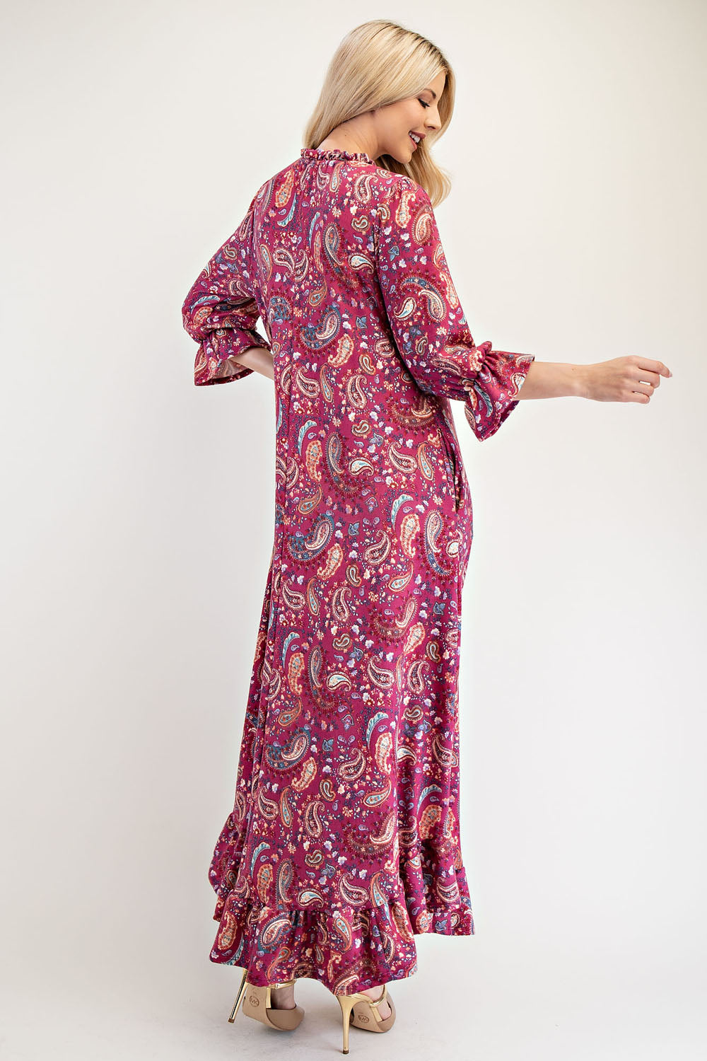 Hazel Blues® |  Celeste Ruffle Hem Paisley Round Neck Dress