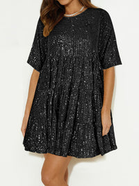 Hazel Blues® |  Sequin Round Neck Half Sleeve Mini Dress