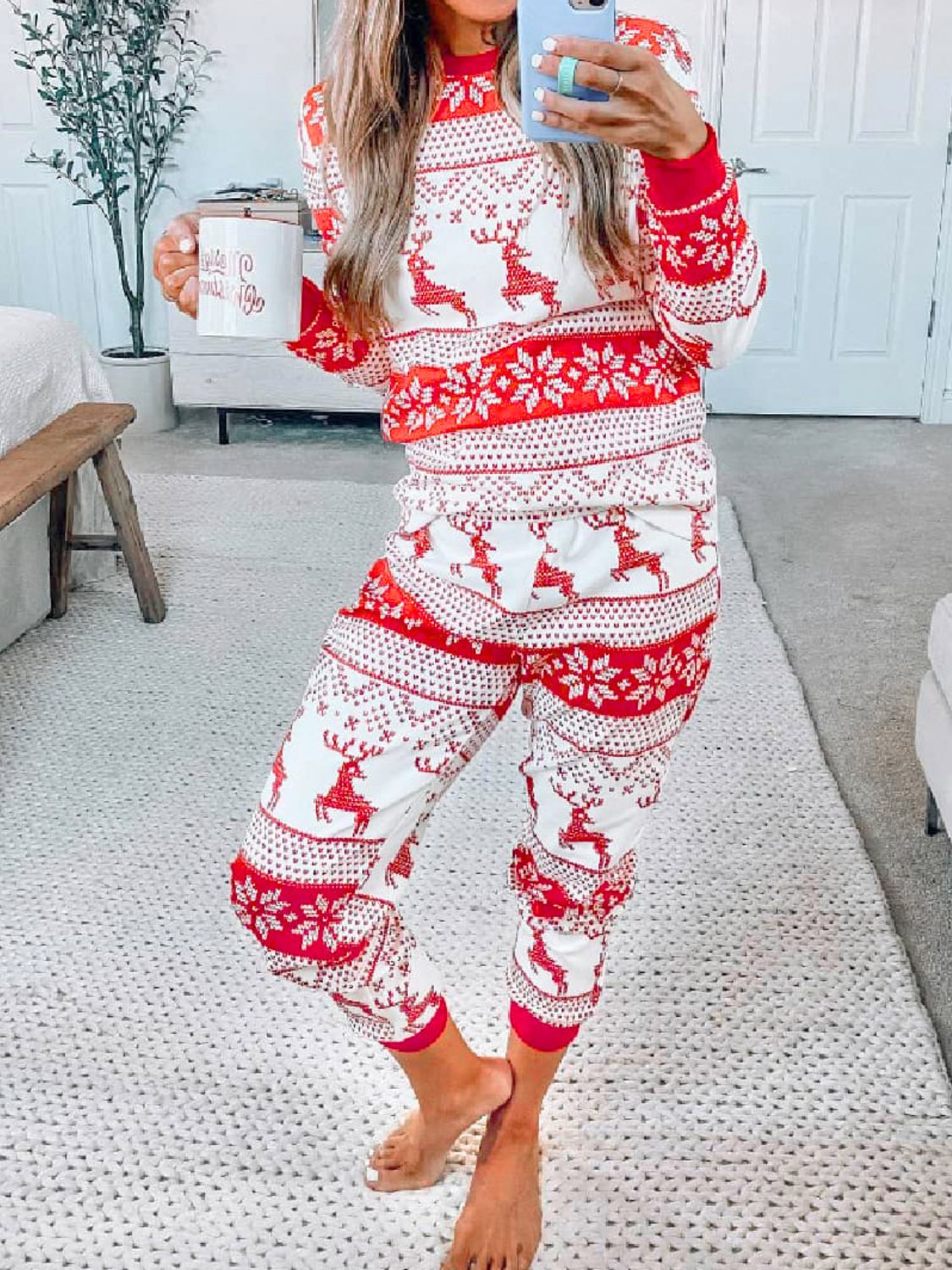 Hazel Blues® |  Christmas Element Round Neck Top and Pants Set