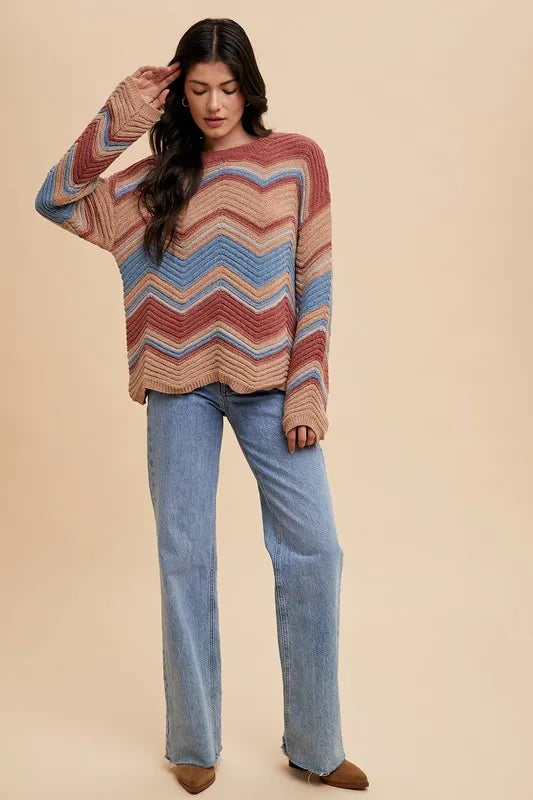 Annie Wear Multi Color Zig-Zag Round Neck Sweater – Hazel Blues®
