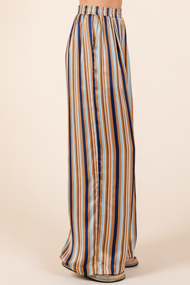 Hazel Blues® |  Mittoshop Striped Satin Elastic Waist Wide Leg Pants