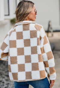 Hazel Blues® |  Checkered Snap Down Long Sleeve Teddy Jacket