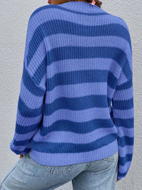 Hazel Blues® |  Honey Striped Round Neck Long Sleeve Sweater