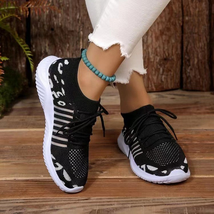 Hazel Blues® |  Breathable Leopard Mesh Lace Up Sneakers