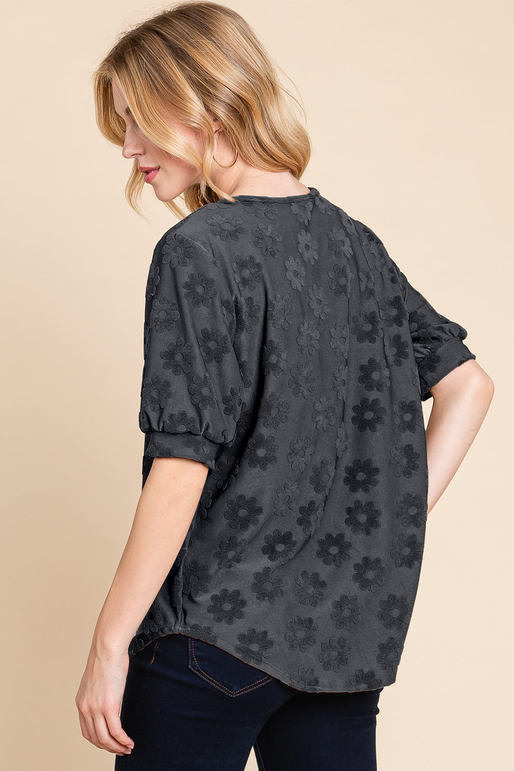 Hazel Blues® |  BOMBOM Textured Floral Pattern Top