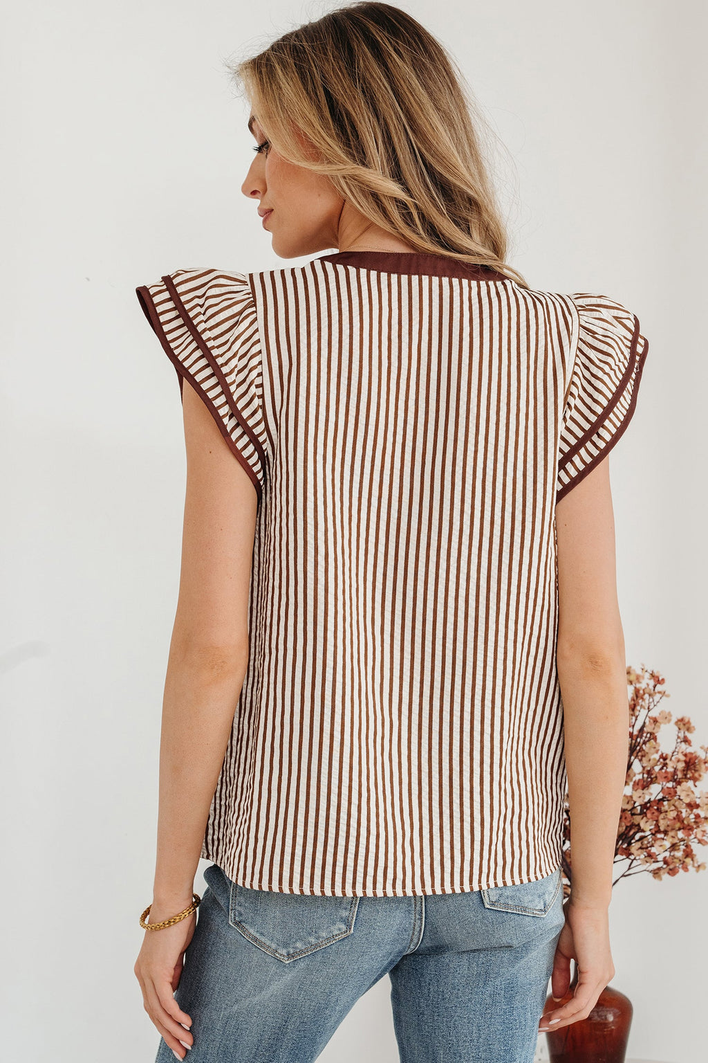 Double Ruffled Short Sleeve V-Neck Blouse | Ruffle Short Sleeve V-Neck Blouse