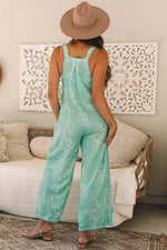 Hazel Blues® |  Moonlight Jade Printed Bib Wide Leg Overall