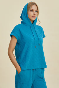 Hazel Blues® |  Double Take Texture Drawstring Short Sleeve Hoodie and Pocketed Pants Set