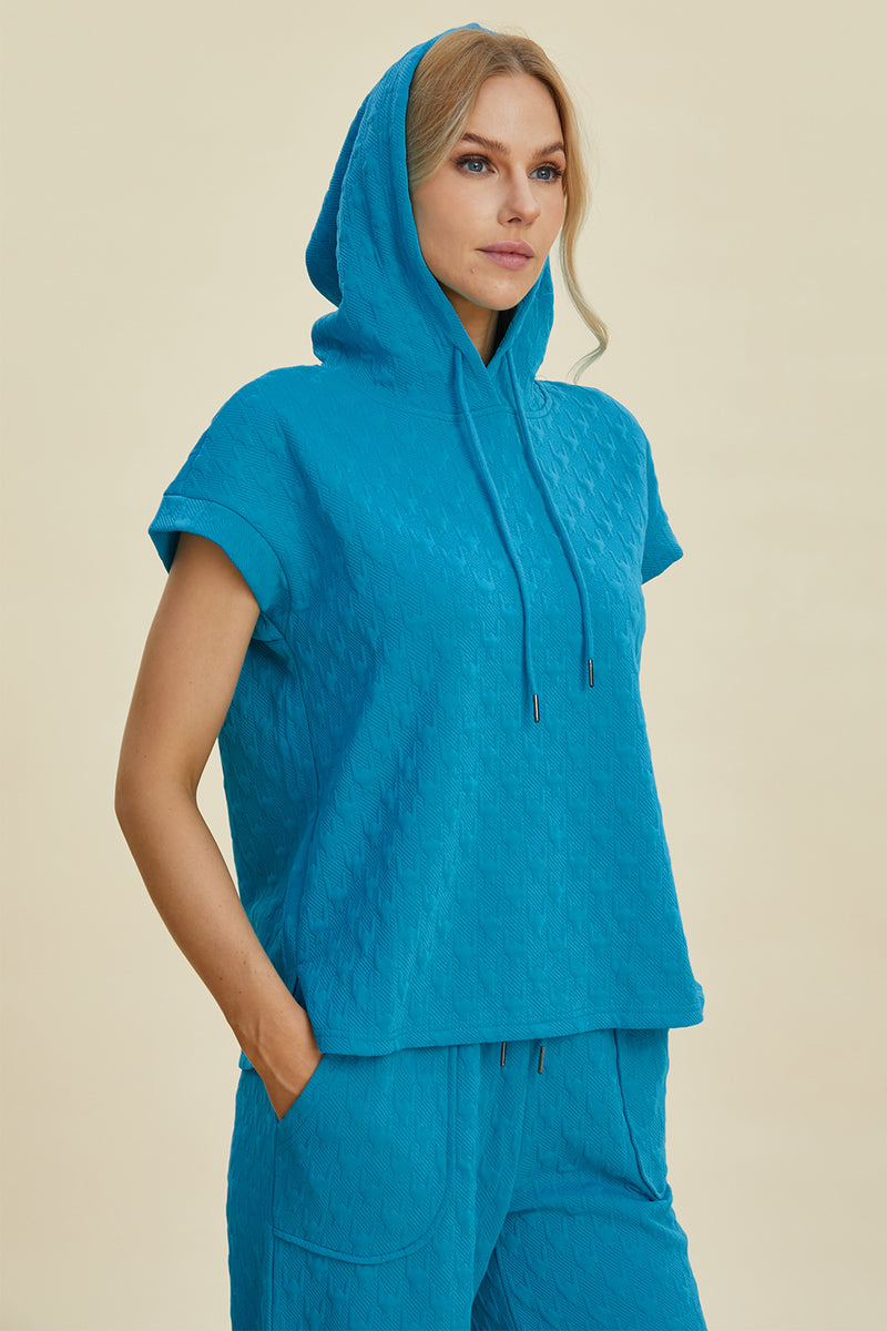 Hazel Blues® |  Double Take Texture Drawstring Short Sleeve Hoodie and Pocketed Pants Set