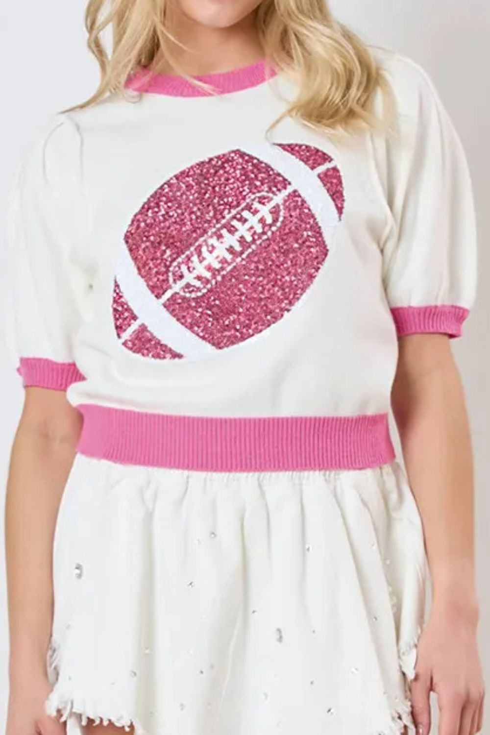 Hazel Blues® |  Sequin Football Round Neck Short Sleeve Top