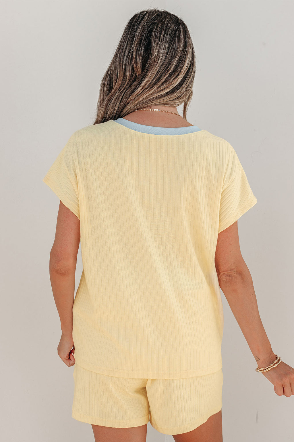 Two-Piece Set Ribbed Knit Sequin Horse Patched Casual Short Set | Ribbed Set