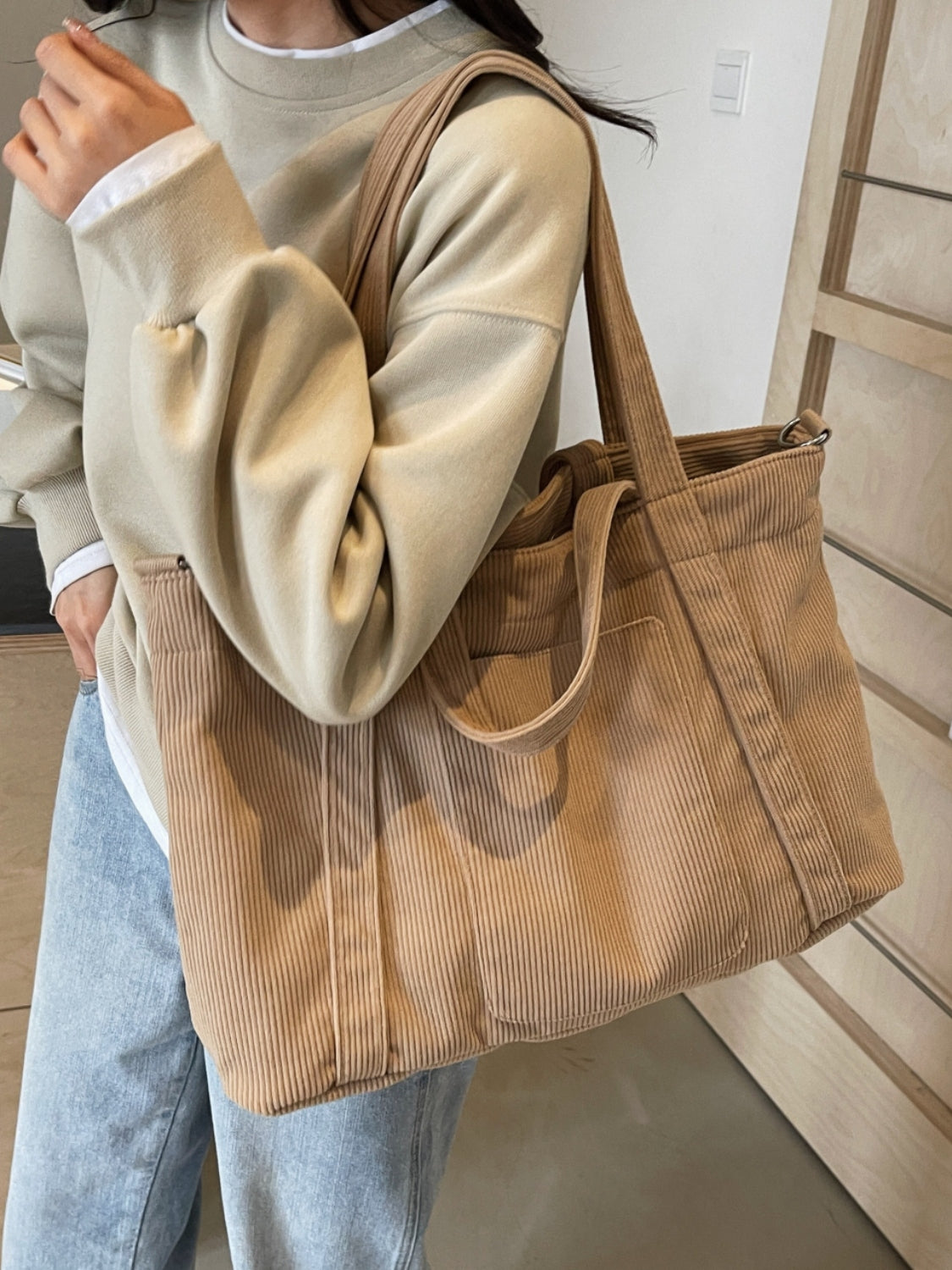 Hazel Blues® |  Corduroy Solid Large Tote Bag