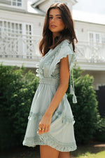 Hazel Blues® |  Lace Detail Plunge Short Sleeve Mini Dress