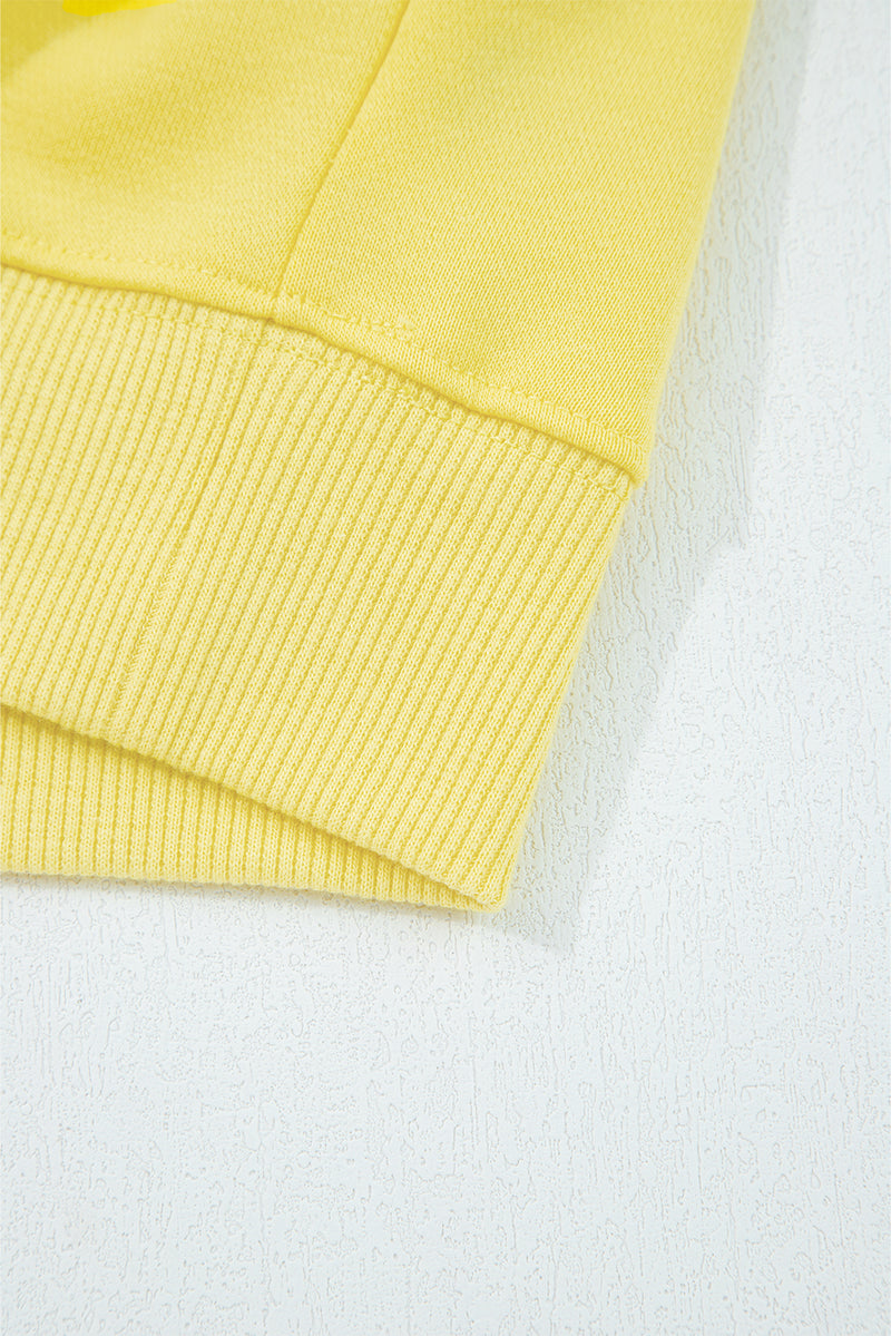 Hazel Blues® |  Yellow Cream Drop Shoulder Puff Sleeve Crop Pullover Drawstring Wide Leg Pants Set