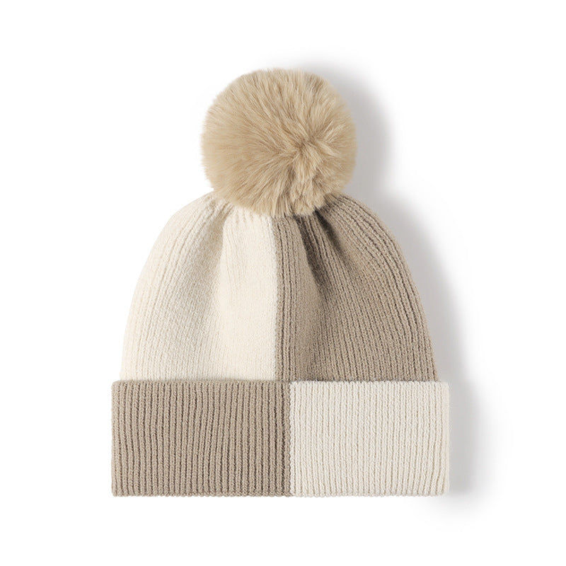 Hazel Blues® |  Color Block Knit Hat with Pom-pom