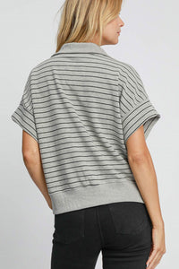 Hazel Blues® |  Umgee Striped Half Zip Short Sleeve Sweatshirt