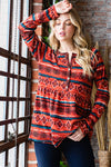 Hazel Blues® |  Heimish Geometric Button Detail Long Sleeve Babydoll Top