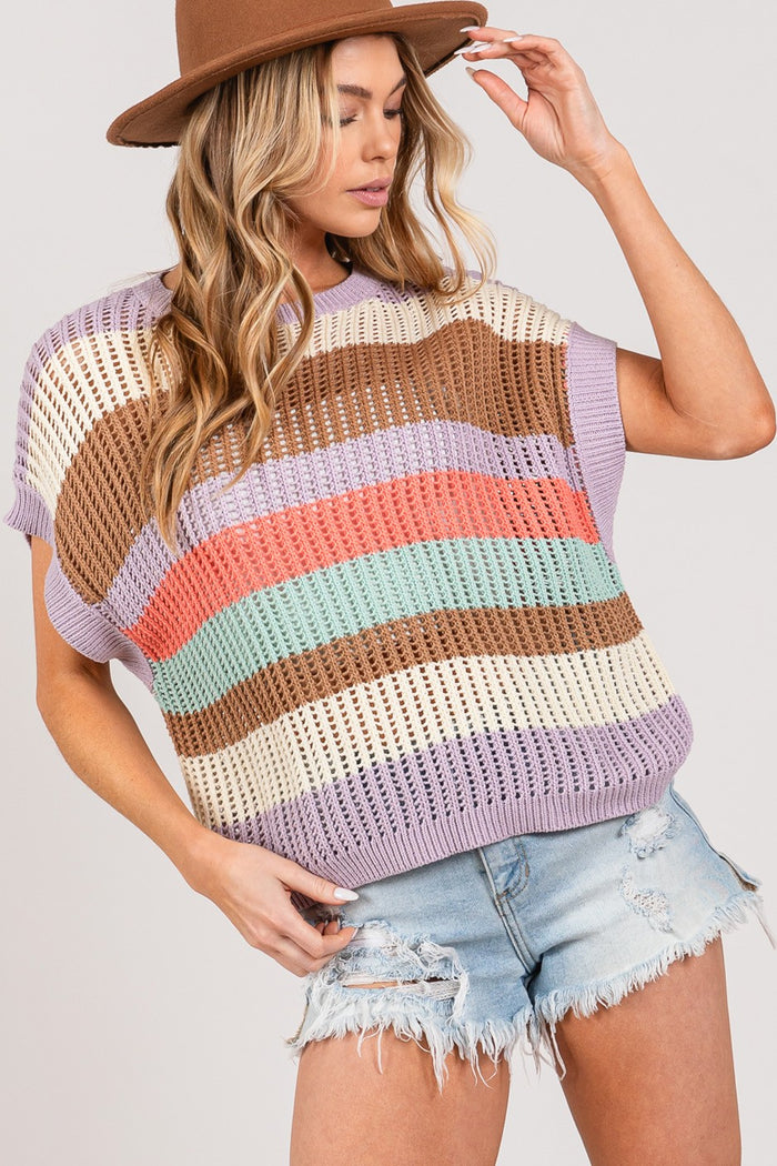 Hazel Blues® |  SAGE + FIG Color Block Striped Crochet Sweater