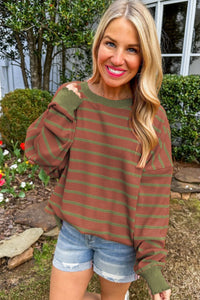 Hazel Blues® |  Striped Round Neck Long Sleeve Sweater