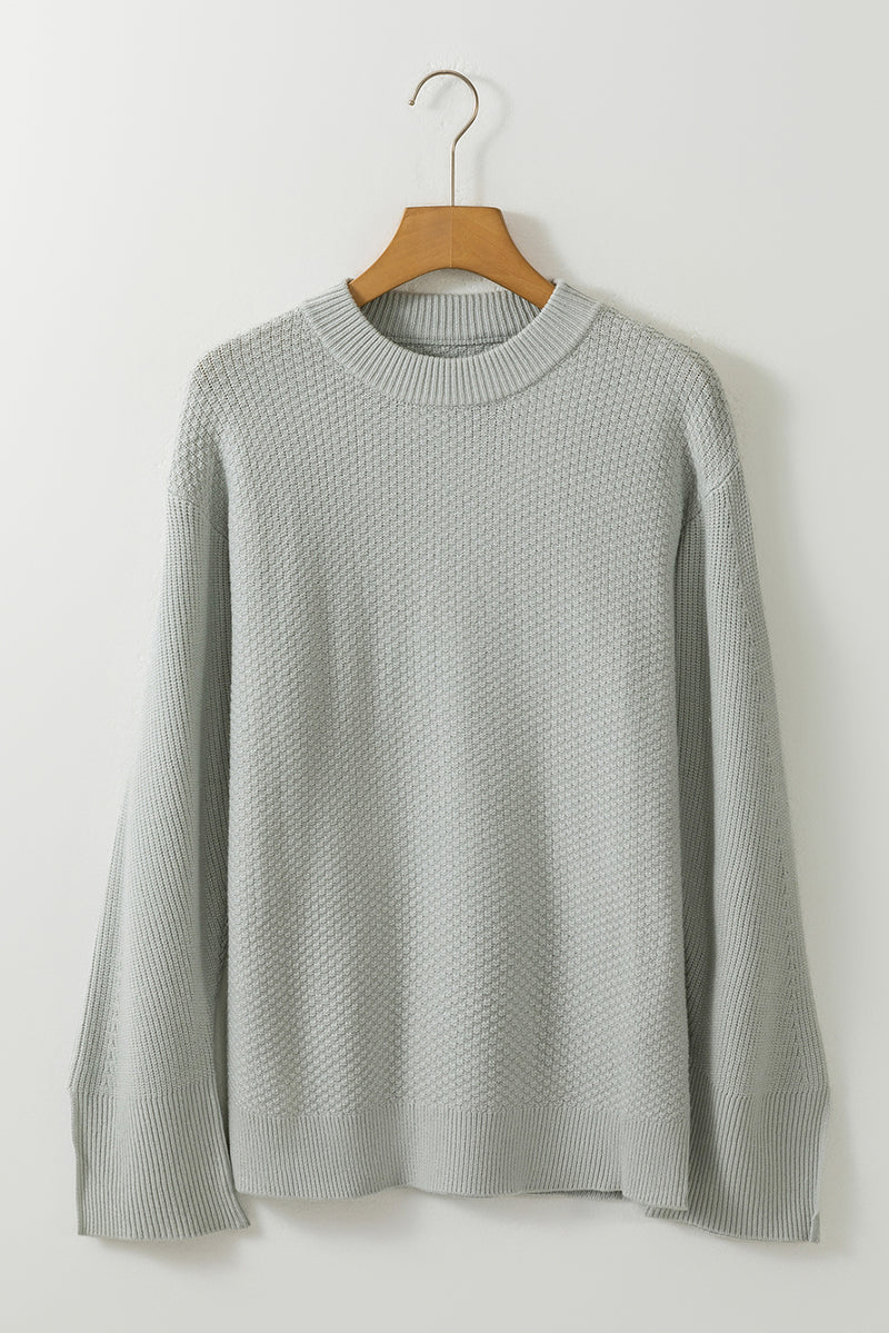 Hazel Blues® |  Slit Cuff Round Neck Long Sleeve Sweater