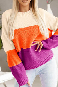 Hazel Blues® |  Color Block Drop Shoulder Round Neck Sweater