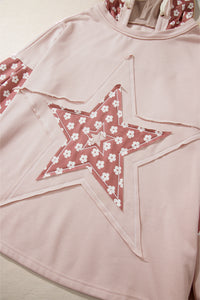 Hazel Blues® |  Floral Patchwork Star Pattern Drawstring Hoodie