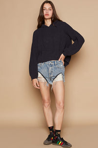 Hazel Blues® |  POL Back Open Slit Balloon Sleeve Crop Hooded Sweater