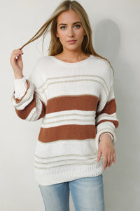 Striped Round Neck Dropped Shoulder Sweater