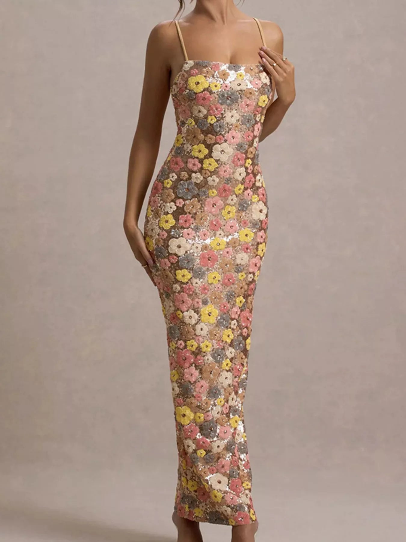Hazel Blues | Floral Sequin Embellished Bodycon Maxi Dress Multicolor / XL Hazel Blues | Floral Sequin Embellished Bodycon Maxi Dress Multicolor / XL