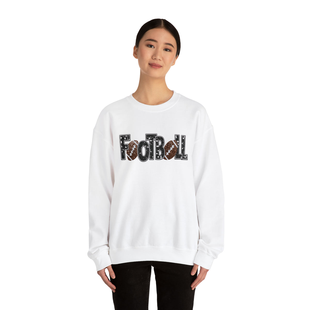 3Blues Designs |  3Blues Designs |  Hazel Blues® |  Football Faux Chenille Sequin Patches Sweatshirt