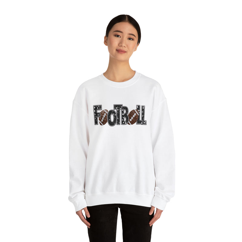 3Blues Designs |  3Blues Designs |  Hazel Blues® |  Football Faux Chenille Sequin Patches Sweatshirt