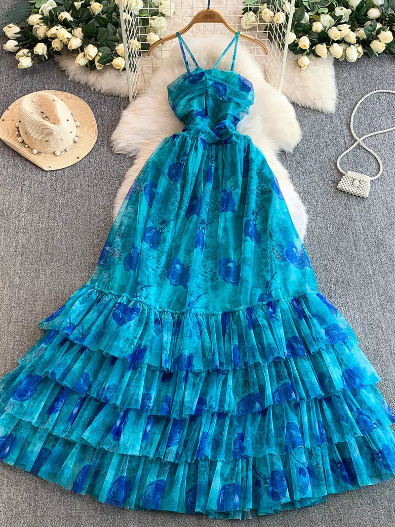 layered mesh ruffle dress Joss Mesh Ruffle Maxi Dress