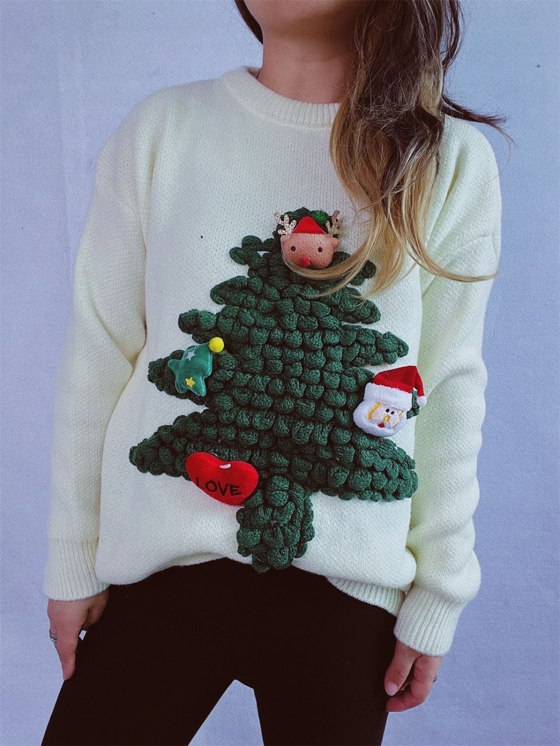 Hazel Blues® |  Christmas Tree Round Neck Long Sleeve Sweater