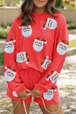Hazel Blues® |  Gold Flame Sequin Christmas Santa Clause Corded Pullover and Shorts Set