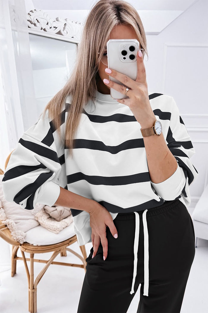 Hazel Blues® |  Striped Round Neck Long Sleeve Top and Pants Set