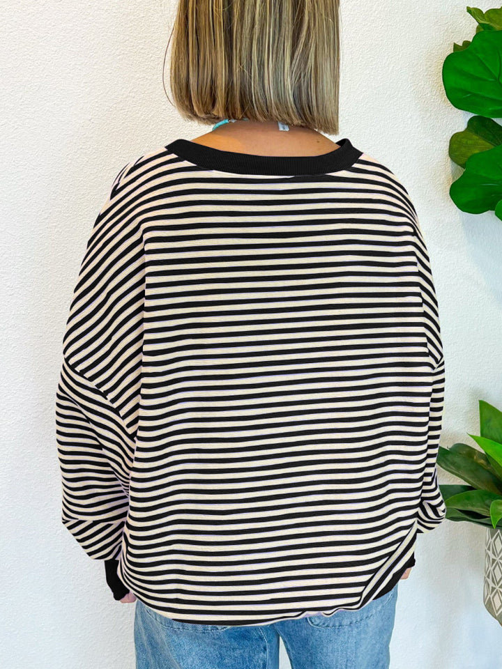 Hazel Blues® |  Striped Round Neck Long Sleeve Sweatshirt