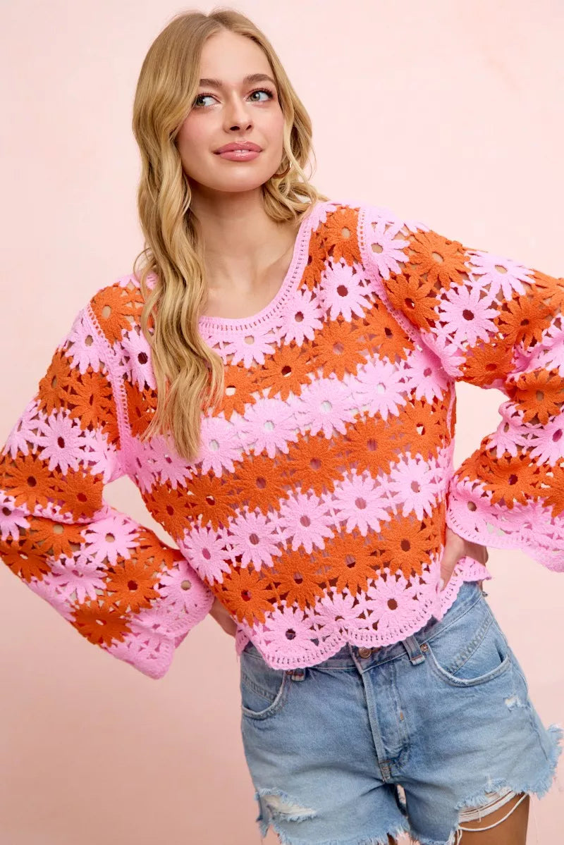BiBi Flower Crochet Knit Top – Hazel Blues®