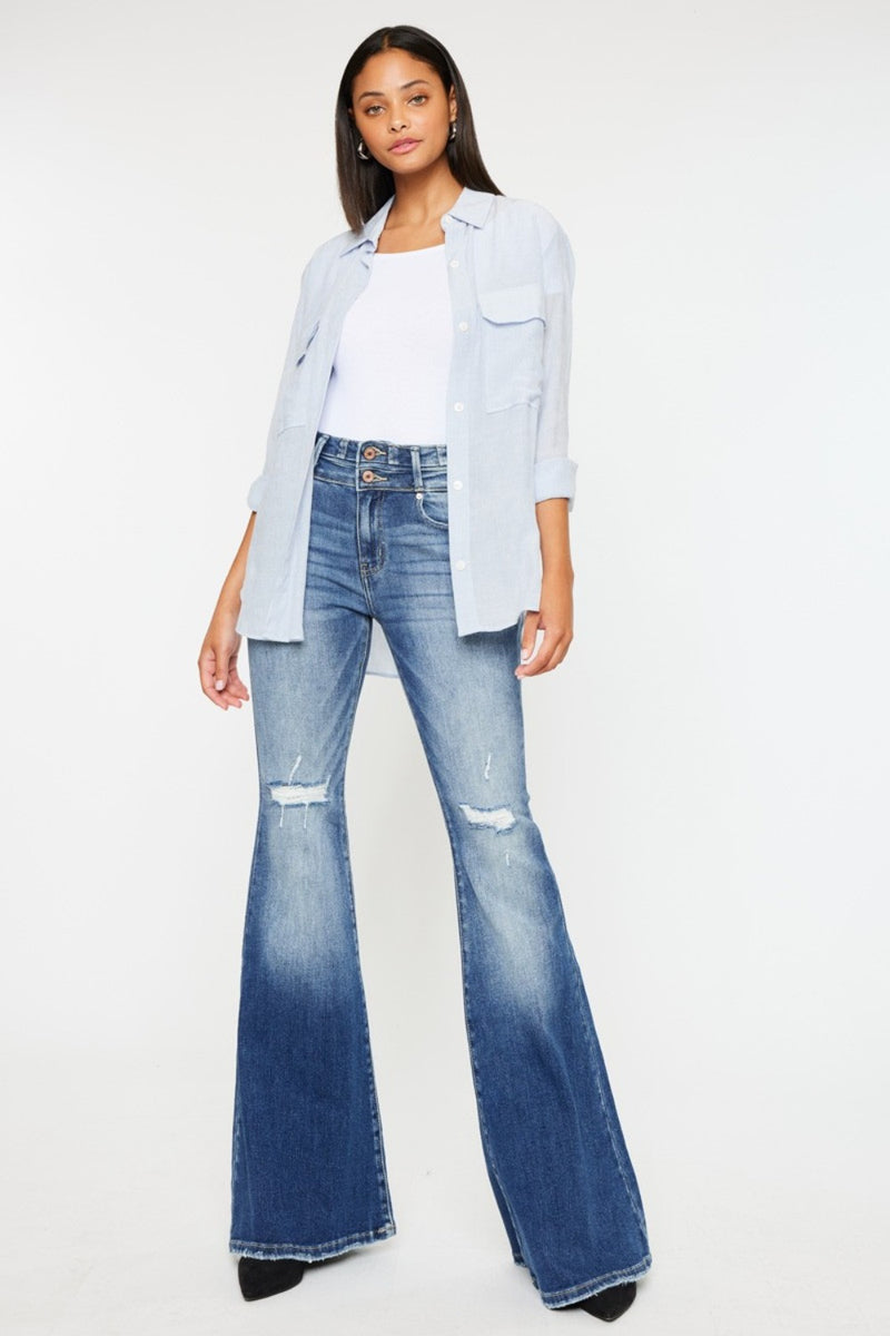 Hazel Blues® |  Kancan High Rise Wide Waistband Flare Jeans