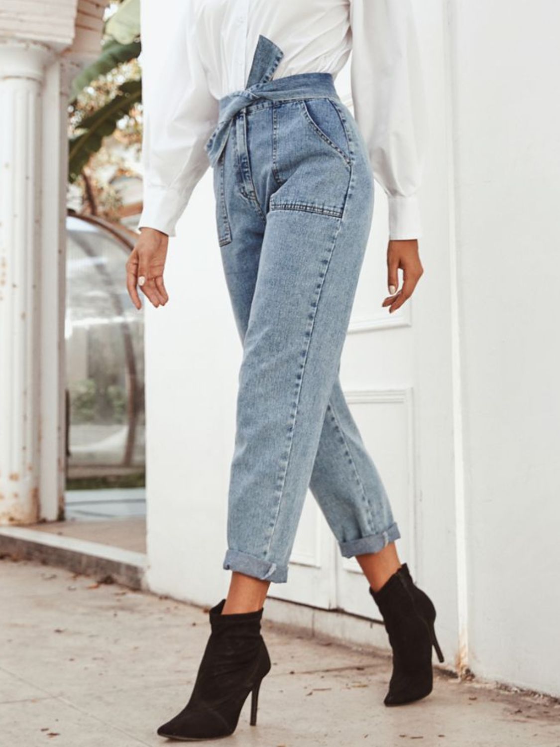 Hazel Blues® |  Tied Straight Leg Jeans with Pockets