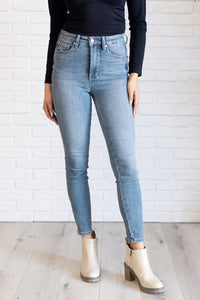 Hazel Blues® |  Justine High Rise Control Top Contrast Wash Skinny Jeans