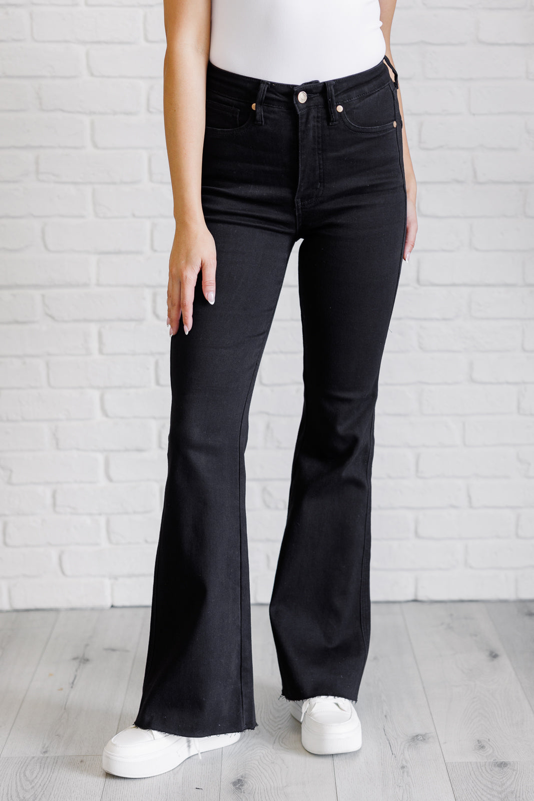 Hazel Blues® |  Etta High Rise Control Top Flare Jeans in Black