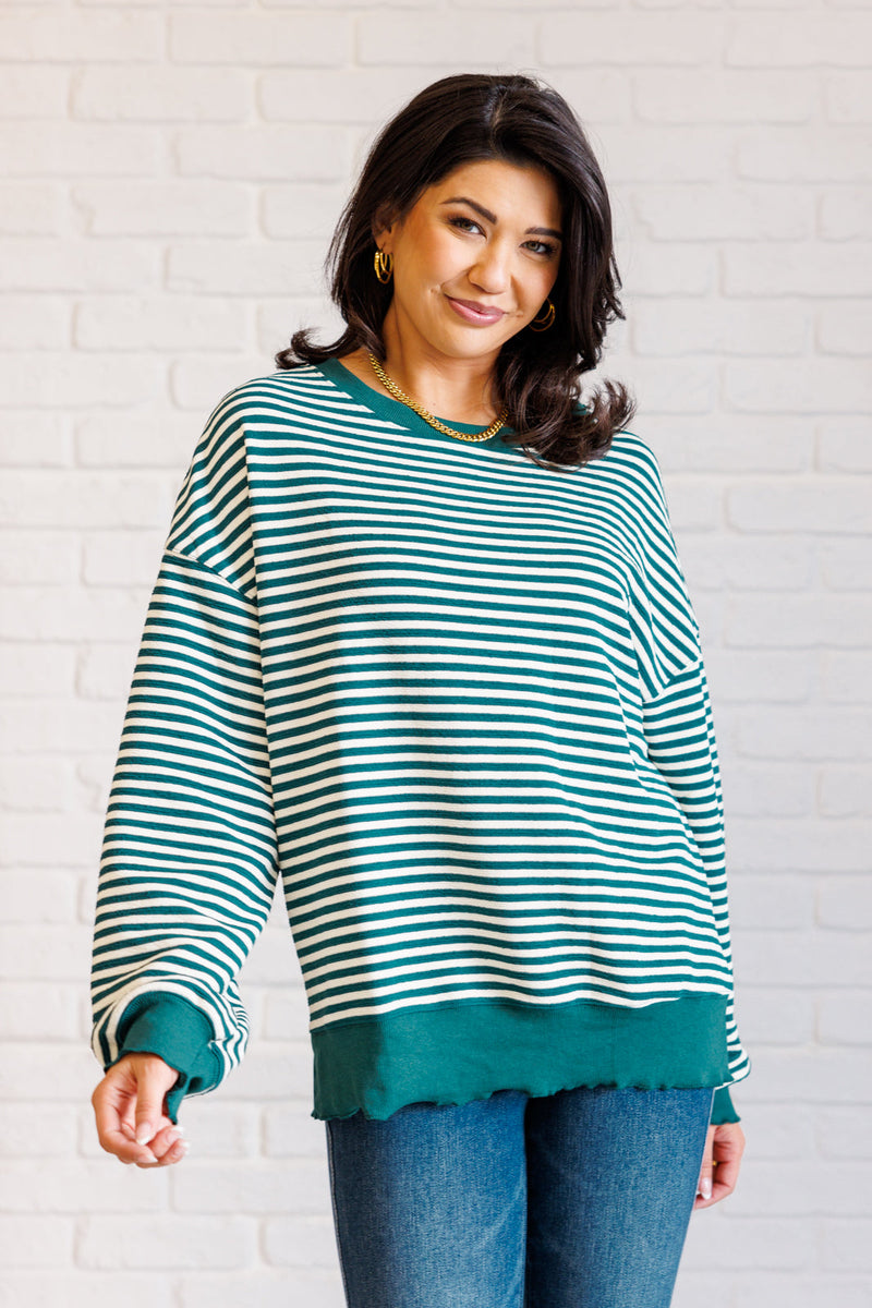 Hazel Blues® |  Too Good to be True Striped Drop Shoulder Top in Green