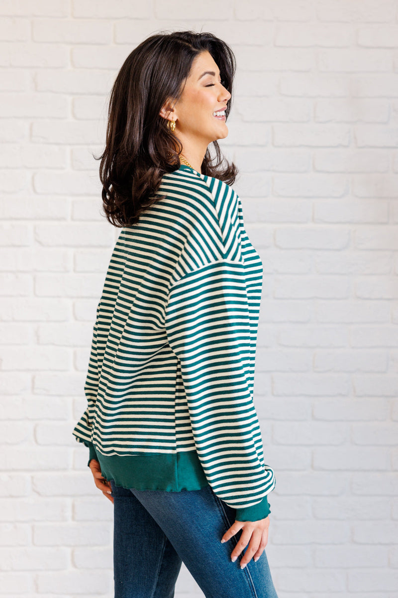 Hazel Blues® |  Too Good to be True Striped Drop Shoulder Top in Green