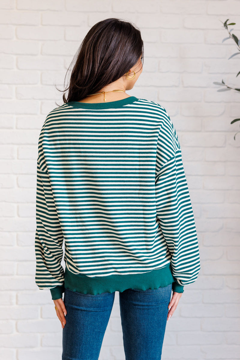 Hazel Blues® |  Too Good to be True Striped Drop Shoulder Top in Green