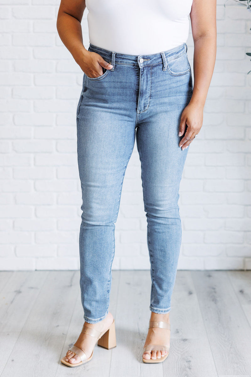 Hazel Blues® |  Justine High Rise Control Top Contrast Wash Skinny Jeans